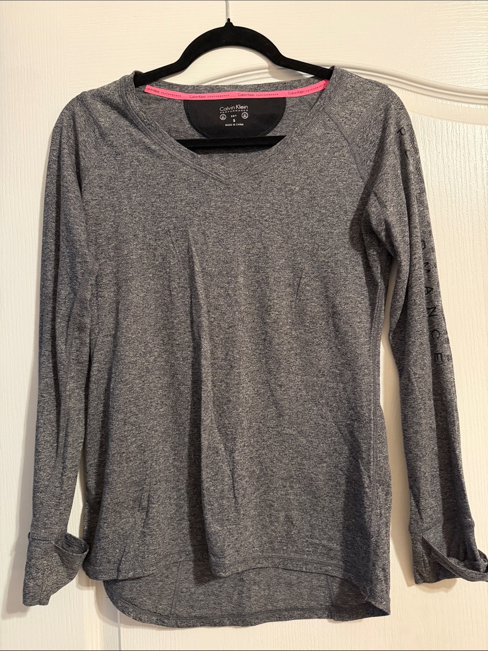 Calvin Klein Women's Long Sleeve Heather Charcoal Gray Tee